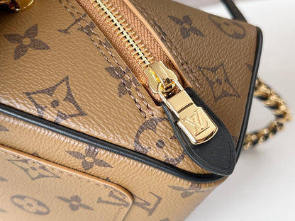 LOUIS VUITTON LV 25S JUST IN CASE 14 IN BROWN MONOGRAM CANVAS LEATHER TRIM BLACK