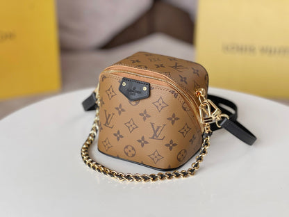 LOUIS VUITTON LV 25S JUST IN CASE 14 IN BROWN MONOGRAM CANVAS LEATHER TRIM BLACK