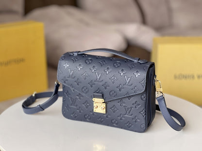 LOUIS VUITTON LV 25S POCHETTE METIS 25 IN DARK BLUE MONOGRAM COATED CANVAS GOLD HARDWARE