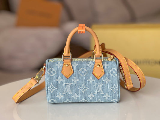 LOUIS VUITTON NANO SPEEDY 16 IN LIGHT BLUE MONOGRAM DENIM