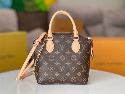 LOUIS VUITTON LV 25S LOCKIT BB 19 IN BROWN MONOGRAM COATED CANVAS GOLD HARDWARE