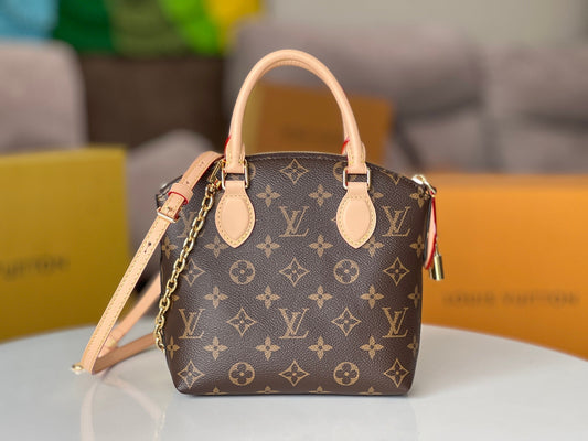 LOUIS VUITTON LV 25S LOCKIT BB 19 IN BROWN MONOGRAM COATED CANVAS GOLD HARDWARE