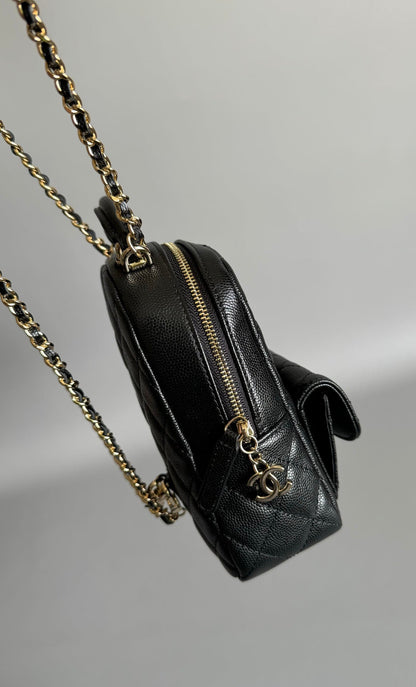 CHANEL MINI 18 BACKPACK BLACK CAVIAR LIGHT GOLD HARDWARE