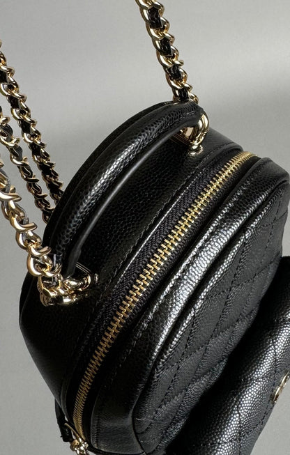 CHANEL MINI 18 BACKPACK BLACK CAVIAR LIGHT GOLD HARDWARE