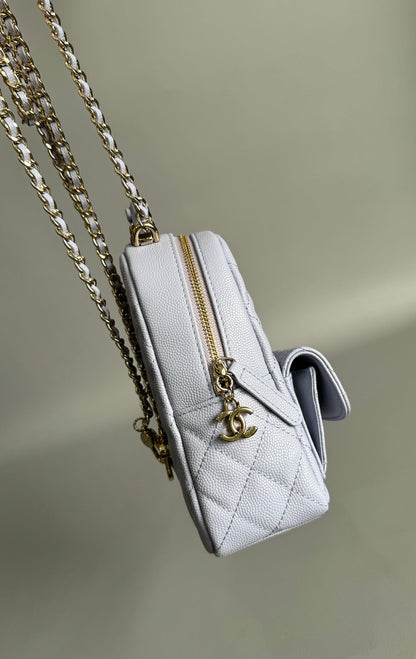 CHANEL MINI 18 BACKPACK WHITE CAVIAR LIGHT GOLD HARDWARE