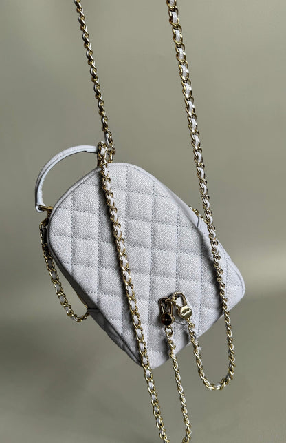 CHANEL MINI 18 BACKPACK WHITE CAVIAR LIGHT GOLD HARDWARE