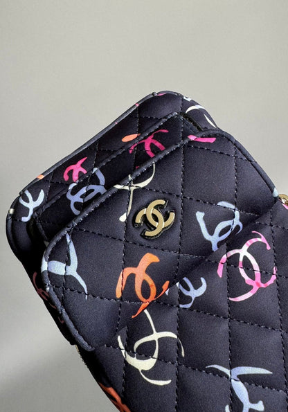 CHANEL BACKPACK 18CM BLACK & MANY OTHER COLORS PRINTED FABRIC GOLD HARDWARE