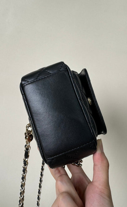 CHANEL MINI 18 BACKPACK BLACK LAMBSKIN LIGHT GOLD HARDWARE