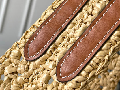 LOUIS VUITTON ONTHEGO MM 37 IN BEIGE WOVEN RAFFIA WITH LEATHER DETAILING