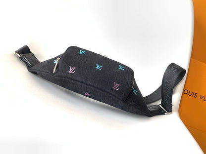 LOUIS VUITTON LV 25S DYNAMIC DENIM EMBROIDERED BUMBAG 37 IN BLACK CANVAS