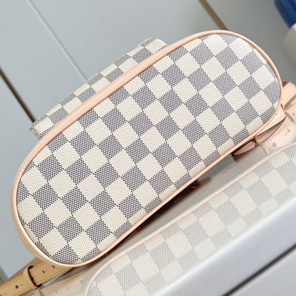 LOUIS VUITTON MONTSOURIS BACKPACK PM 30 IN WHITE GREY CHECKERBOARD PATTERN DAMIER AZUR COATED CANVAS