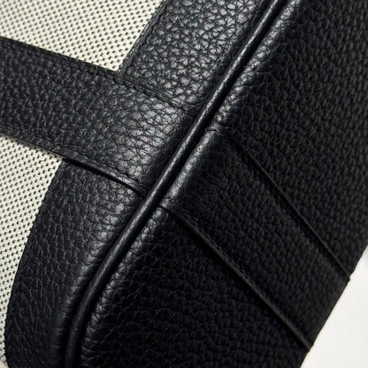 HERMES GARDEN PARTY 23CM IN WHITE TOILETS COTTON CANVAS AND BLACK CALFSKIN