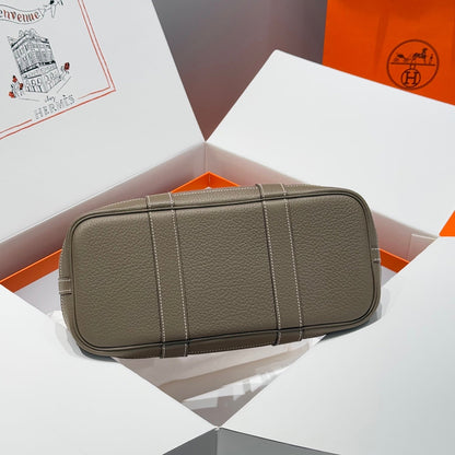 HERMES GARDEN PARTY 30CM IN BROWN TOILETS COTTON CANVAS AND TOGO ETOUPE CALFSKIN