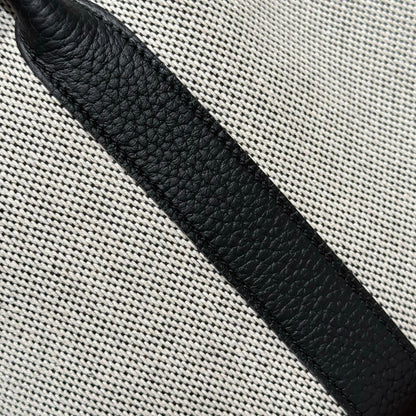 HERMES GARDEN PARTY 30CM IN WHITE TOILETS COTTON CANVAS AND BLACK CALFSKIN BLUE CANVAS ON SIDE OTHER