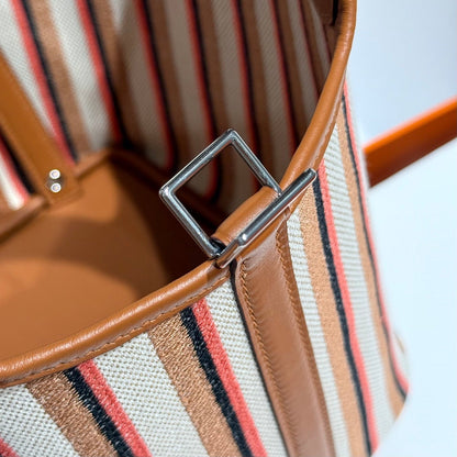 HERMES PICOTIN LOCK 18 BAG IN GOLD CALFSKIN ÉCRU/BEIGE/FAUVE/ROSE POP/NOIR EMBROIDERY CANVAS