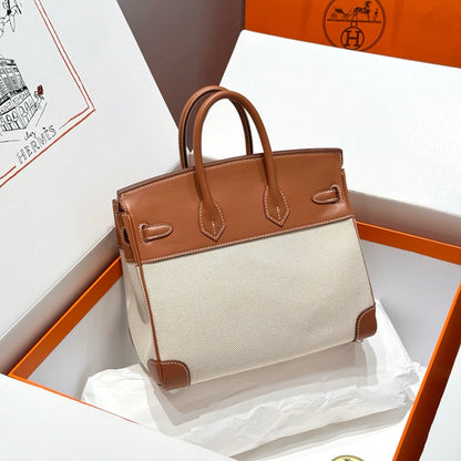HERMES BIRKIN 25CM IN VEAU BARENIA SWIFT CALFSKIN ERCU TOILE CANVAS
