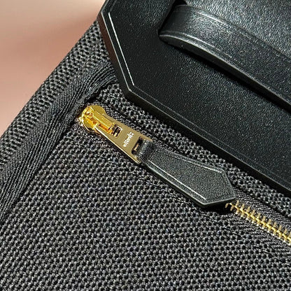 HERMES 25S MINI HERBAG 20 IN FULL BLACK CANVAS GOLD HARDWARE
