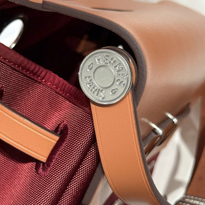 HERMES 25S MINI HERBAG 20 IN PLUM RED CANVAS SILVER HARDWARE