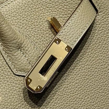 HERMES 25S  BIRKIN 30 IN CROMWELL GRAY CALFSKIN GOLD HARDWARE