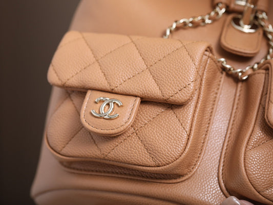 CHANEL 25S BACKPACK 21 CM IN LIGHT BROWN LAMBSKIN