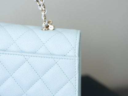 CHANEL 25S KELLY IN PASTEL BLUE LAMBSKIN WITH SILVER HARDWARE