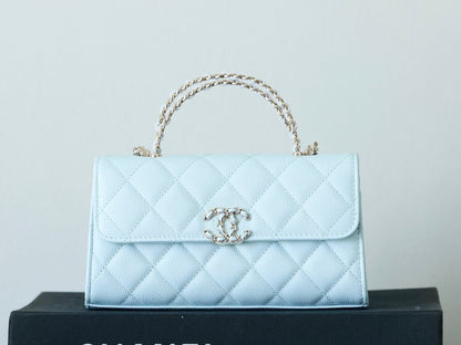 CHANEL 25S KELLY IN PASTEL BLUE LAMBSKIN WITH SILVER HARDWARE