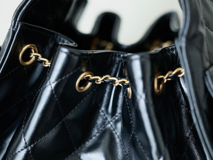 CHANEL 25S HOBO BAG 30 CM IN BLACK LIGHT GLOSSY LEATHER WITH GOLD HARDWARE