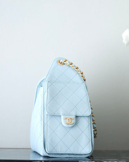 CHANEL 25S HOBO BAG 30 CM IN PASTEL BLUE LAMBSKIN WITH GOLD HARDWARE