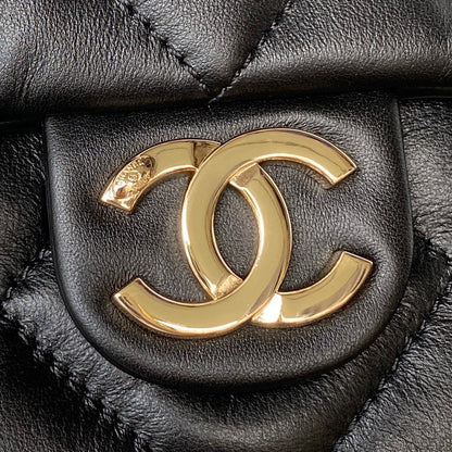 CHANEL 23P Hobo Shopping Black Calfskin Gold Hardware