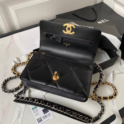 CHANEL 19 WOC 19CM BLACK LAMBSKIN GOLD HARDWARE