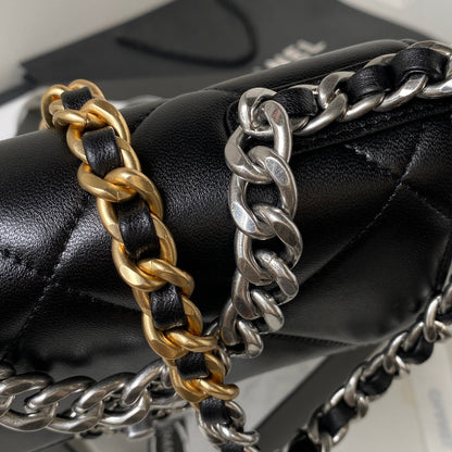 CHANEL 19 WOC 19CM BLACK LAMBSKIN SILVER HARDWARE