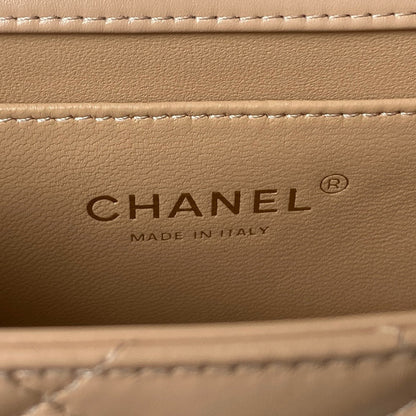 CHANEL MINI 19 FLAP BAG IN DARK BEIGE CALFSKIN GOLD HARDWARE