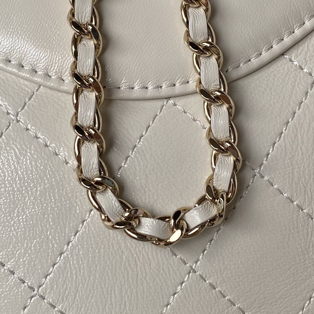 CHANEL 25S TOP HANDLE 20 CM IN CREAM WHITE LAMBSKIN