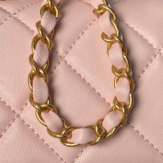 CHANEL 25S FLAP BAG 21 CM IN LIGHT PINK LAMBSKIN WITH TOP HANDLE