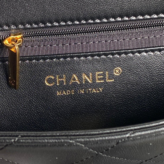 CHANEL MEDIUM FLAP BAG 26 IN BLACK CALFSKIN GOLD DOUBLE C THICK CHAIN