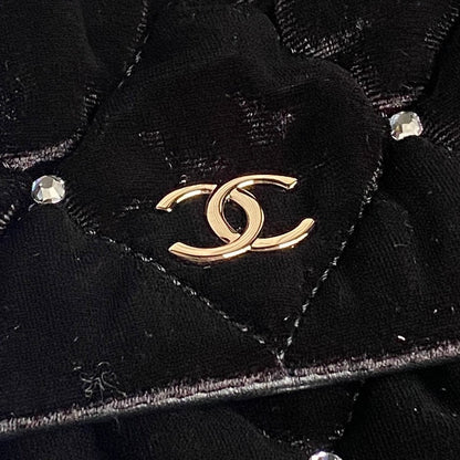 CHANEL FLAP BAG 23 ATTACHED DIAMOND IN BLACK VELVET GOLD HARDWARE