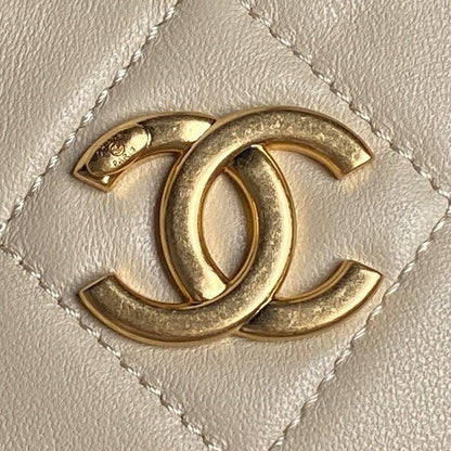 CHANEL HOBO BAG 24 IN BEIGE CALFSKIN GOLD DOUBLE C THICK CHAIN
