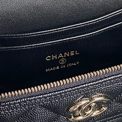 CHANEL COSMETIC BAG 19 IN BLACK GRAINED CALFSKIN GOLD HARDWARE