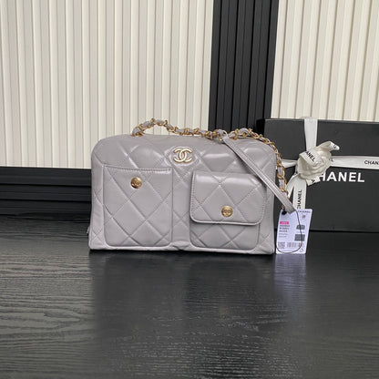 CHANEL BOWLING BAG 29 IN GREY CALFSKIN GOLD HARDWARE