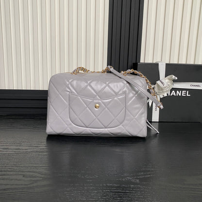 CHANEL BOWLING BAG 29 IN GREY CALFSKIN GOLD HARDWARE