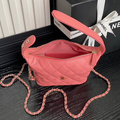 CHANEL HOBO BAG 21 IN FROLY PINK GRAINED CALFSKIN GOLD HARDWARE