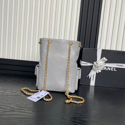 CHANEL CRUISE DRAWSTRING BACKPACK 24 IN GREY LAMBSKIN GOLD-TONE METALLIC