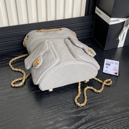 CHANEL CRUISE DRAWSTRING BACKPACK 24 IN GREY LAMBSKIN GOLD-TONE METALLIC