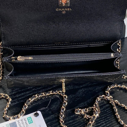CHANEL 25C FLAP BAG 18 IN BLACK SHINY GRAINED CALFSKIN GOLD HARDWARE