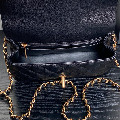 CHANEL 25S FLAP BAG 19 IN BLACK CALFSKIN GOLD HARDWARE