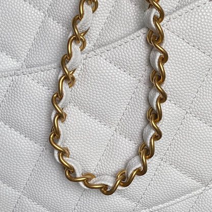 CHANEL 25S FLAP BAG 22 IN WHITE CALFSKIN GOLD HARDWARE