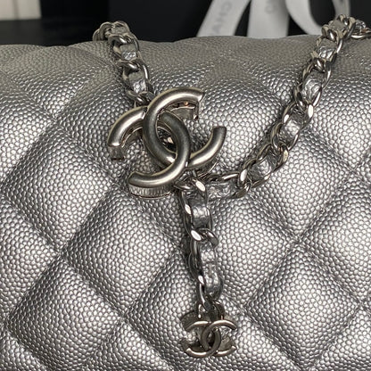 CHANEL 25S FLAP BAG 23 IN DARK GRAY CALFSKIN SILVER HARDWARE