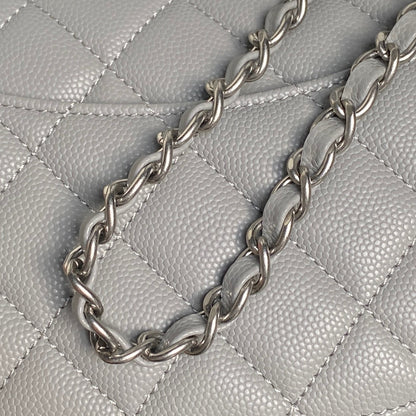 CHANEL 25S FLAP BAG 19 IN CHARCOAL GRAY CALFSKIN SILVER HARDWARE