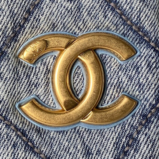 CHANEL 25S BOW BAG 38 IN DARK BLUE DENIM WITH GOLD HARDWARE