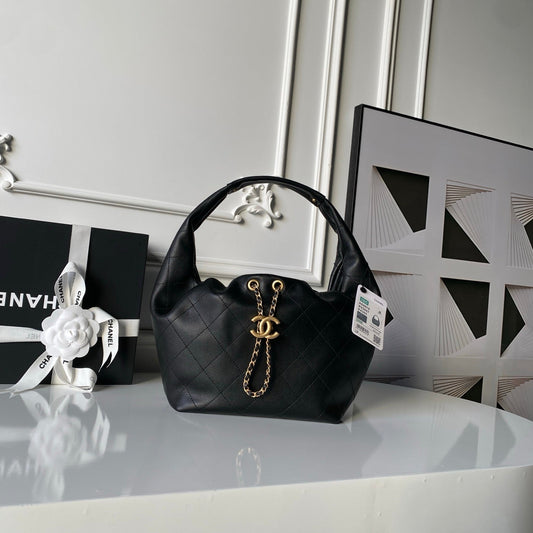 CHANEL 25S HOBO BAG 32 IN BLACK LAMBSKIN